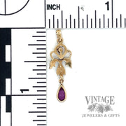 Antique 10k gold amethyst and pearl lavalier pendant scale