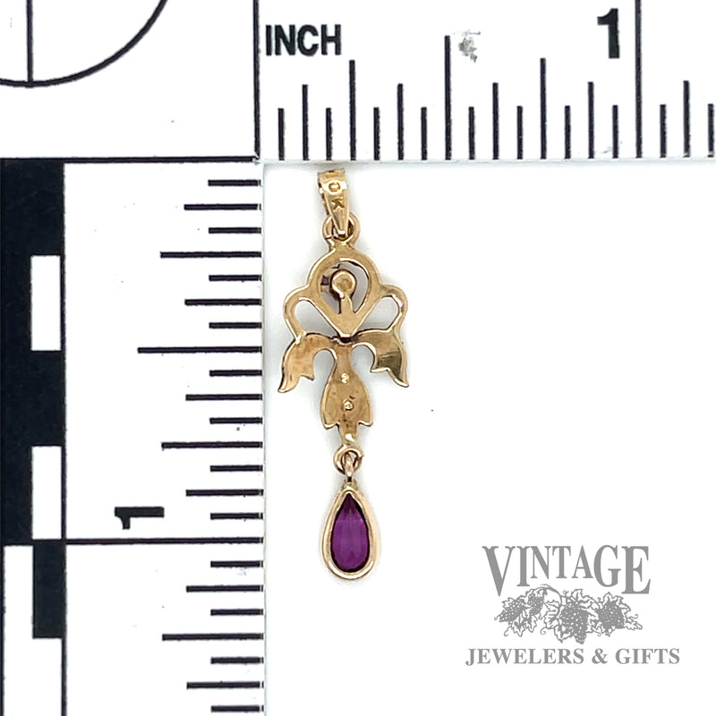 Antique 10k gold amethyst and pearl lavalier pendant scale