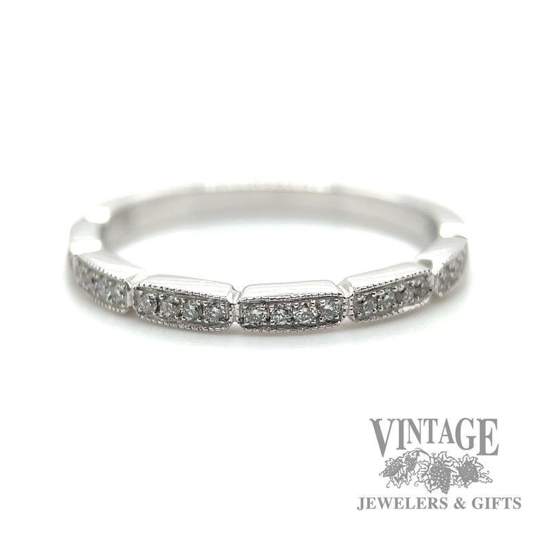 Segmented Natural Diamond Stackable 14k white gold band Macro