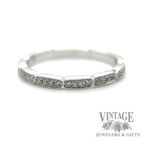 Segmented Natural Diamond Stackable 14k white gold band Macro