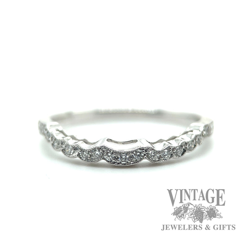 Engraved 14k white gold stackable natural diamond ring .08ct