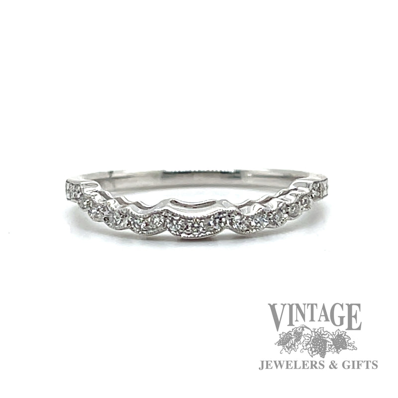 Engraved 14k white gold stackable natural diamond ring .08ct