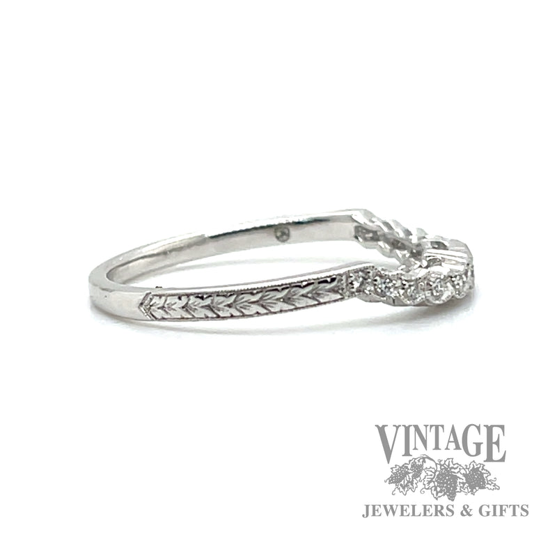 Engraved 14k white gold stackable natural diamond ring .08ct