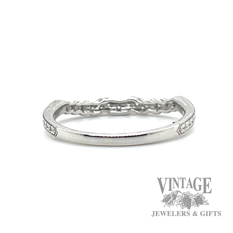 Engraved 14k white gold stackable natural diamond ring .08ct