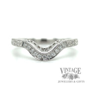 Engraved Chevron Style Natural Diamond 14k white gold ring .09ct