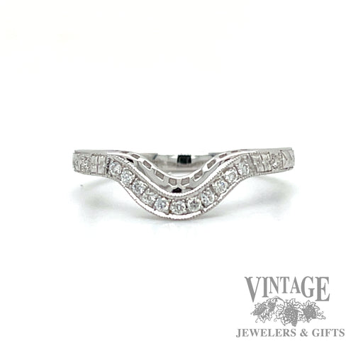 Engraved Chevron Style Natural Diamond 14k white gold ring .09ct