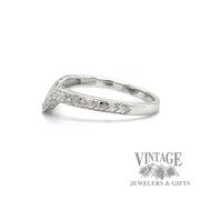 Engraved Chevron Style Natural Diamond 14k white gold ring .09ct left
