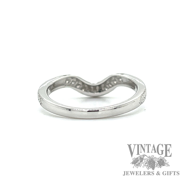 Engraved Chevron Style Natural Diamond 14k white gold ring .09ct back