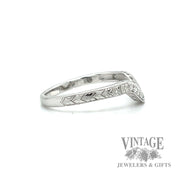 Engraved Chevron Style Natural Diamond 14k white gold ring .09ct right