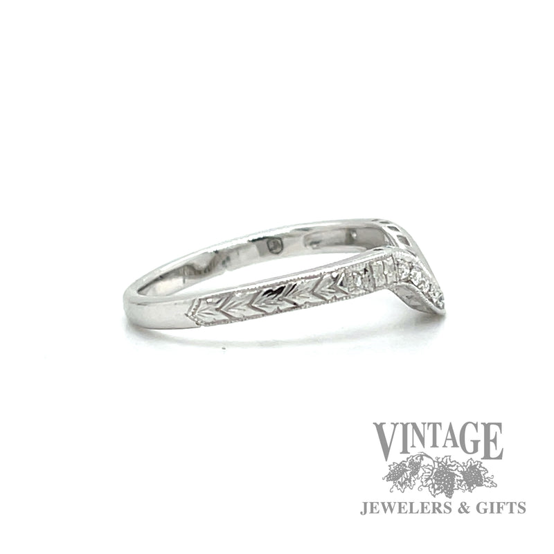 Engraved Chevron Style Natural Diamond 14k white gold ring .09ct right