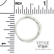 Engraved Chevron Style Natural Diamond 14k white gold ring .09ct scale