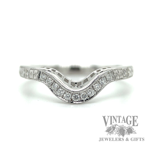 Engraved Chevron Style Natural Diamond 14k white gold ring .09ct