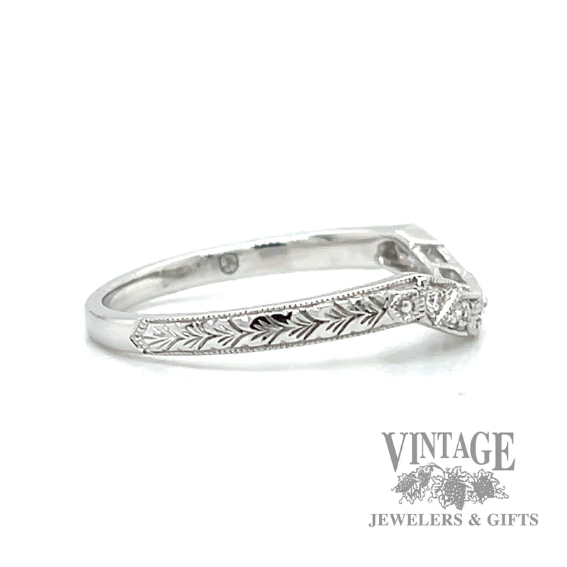 Engraved Natural Diamond 14k White Gold Ring .08ct right