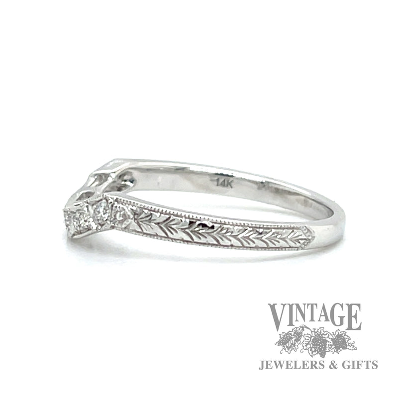 Engraved Natural Diamond 14k White Gold Ring .08ct left
