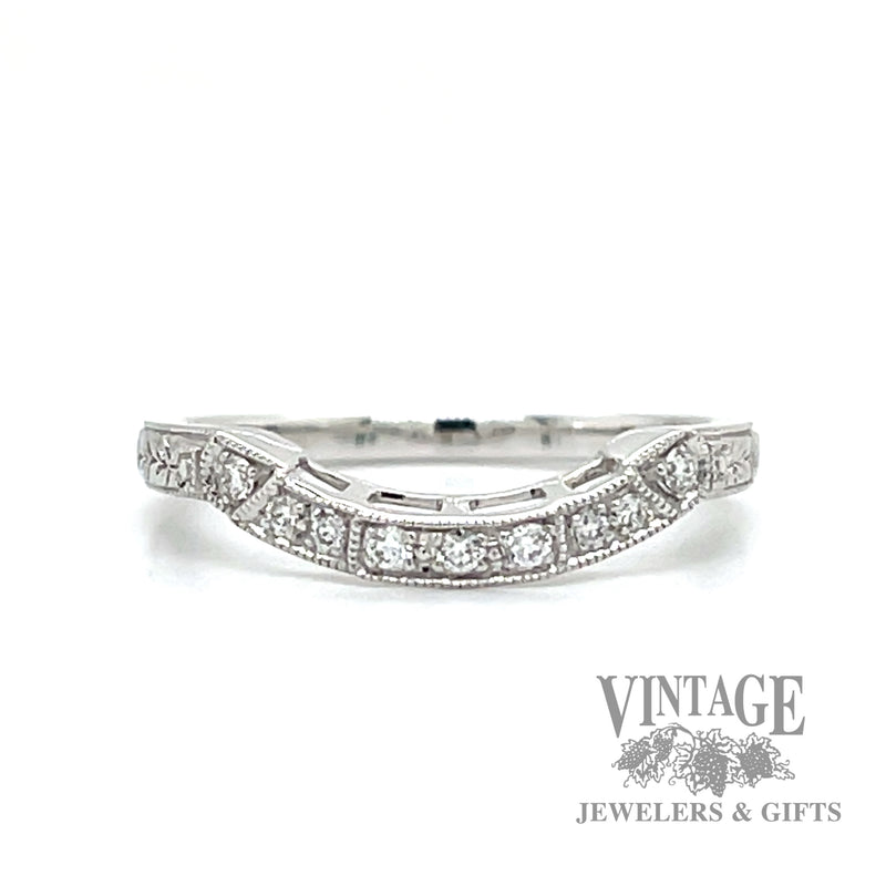 Engraved Natural Diamond 14k White Gold Ring .08ct