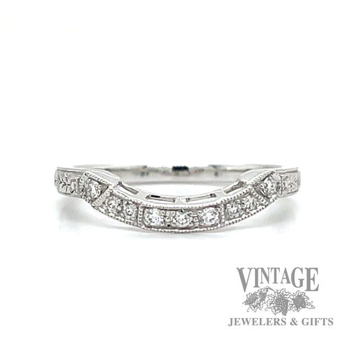 Engraved Natural Diamond 14k White Gold Ring .08ct