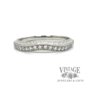 engraved Stackable Natural Diamond 14k white gold ring  