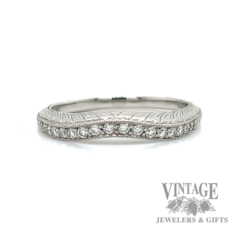 engraved Stackable Natural Diamond 14k white gold ring  