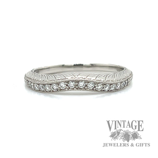 engraved Stackable Natural Diamond 14k white gold ring  