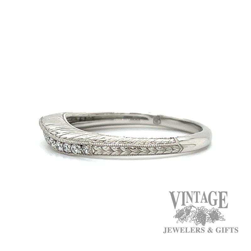 engraved Stackable Natural Diamond 14k white gold ring  left