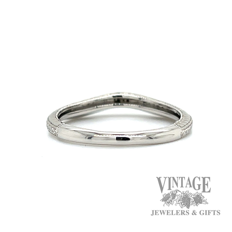 engraved Stackable Natural Diamond 14k white gold ring  back