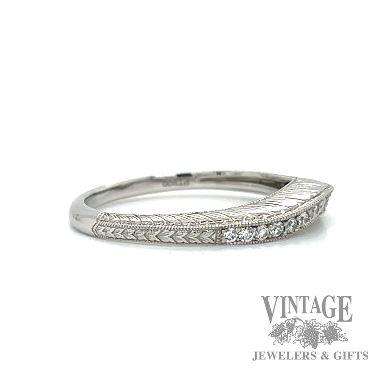 engraved Stackable Natural Diamond 14k white gold ring  right