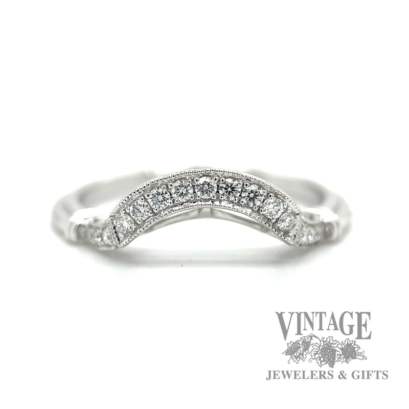 Chevron Style Stackable Natural Diamond 14k White Gold Ring Macro