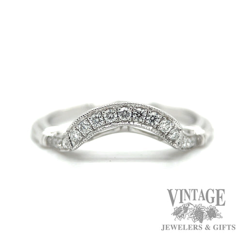 Chevron Style Stackable Natural Diamond 14k White Gold Ring Macro