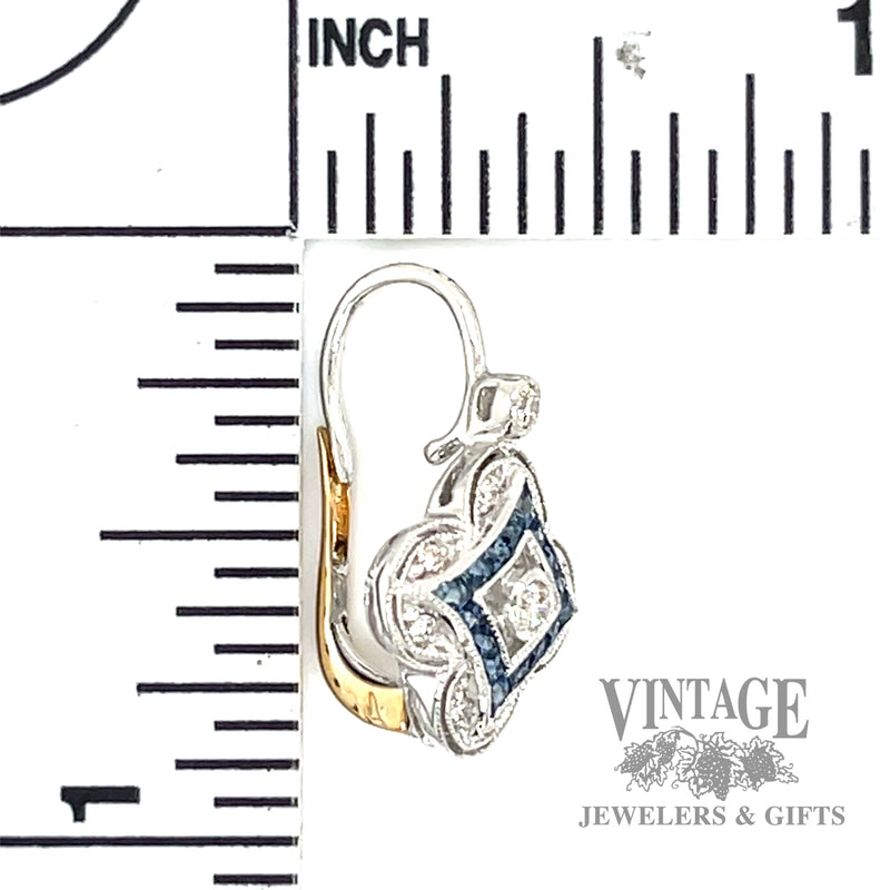 Natural Diamond and Blue Sapphire 14k Two Toned Lever Back Earrings scale
