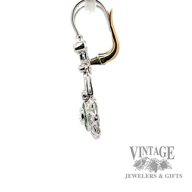 Floral Designed Dangle Style Natural diamond and green tsavorite earrings side
