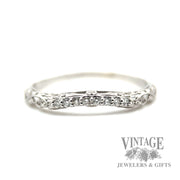 Engraved Stackable Natural Diamond 14k white Gold Ring .03ct macro