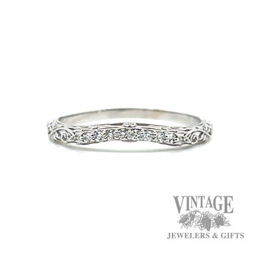 Engraved Stackable Natural Diamond 14k white Gold Ring .03ct 