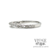 Engraved Stackable Natural Diamond 14k white Gold Ring .03ct left