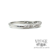 Engraved Stackable Natural Diamond 14k white Gold Ring .03ct right