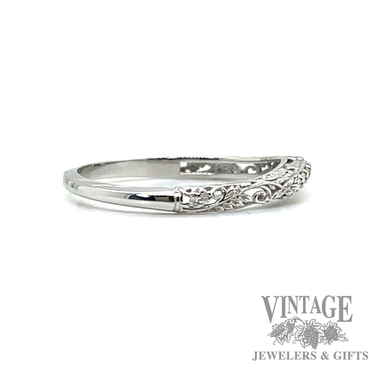 Engraved Stackable Natural Diamond 14k white Gold Ring .03ct right