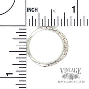 Engraved Stackable Natural Diamond 14k white Gold Ring .03ct