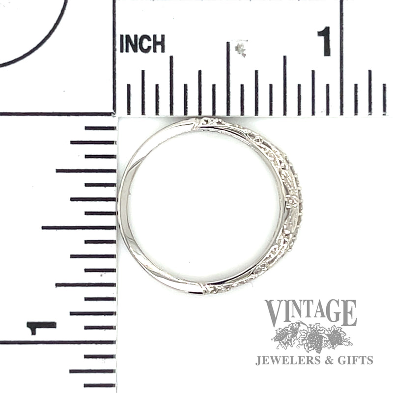 Engraved Stackable Natural Diamond 14k white Gold Ring .03ct