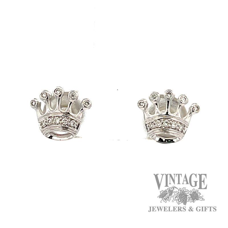 Crown Style natural diamond 14k White Gold Stud Earrings .14ct