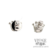 Crown Style natural diamond 14k White Gold Stud Earrings .14ct back