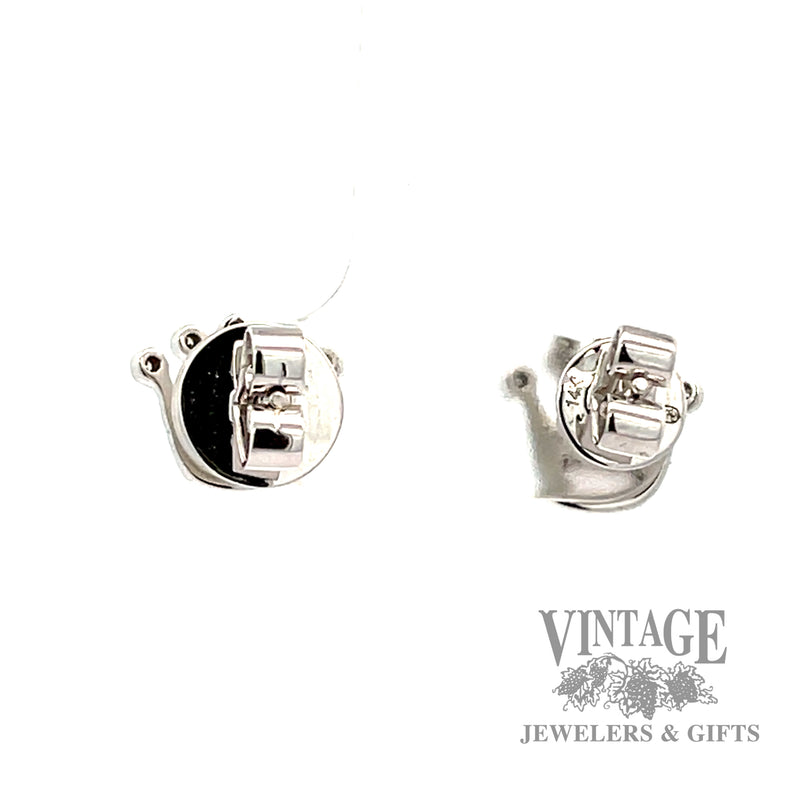 Crown Style natural diamond 14k White Gold Stud Earrings .14ct back