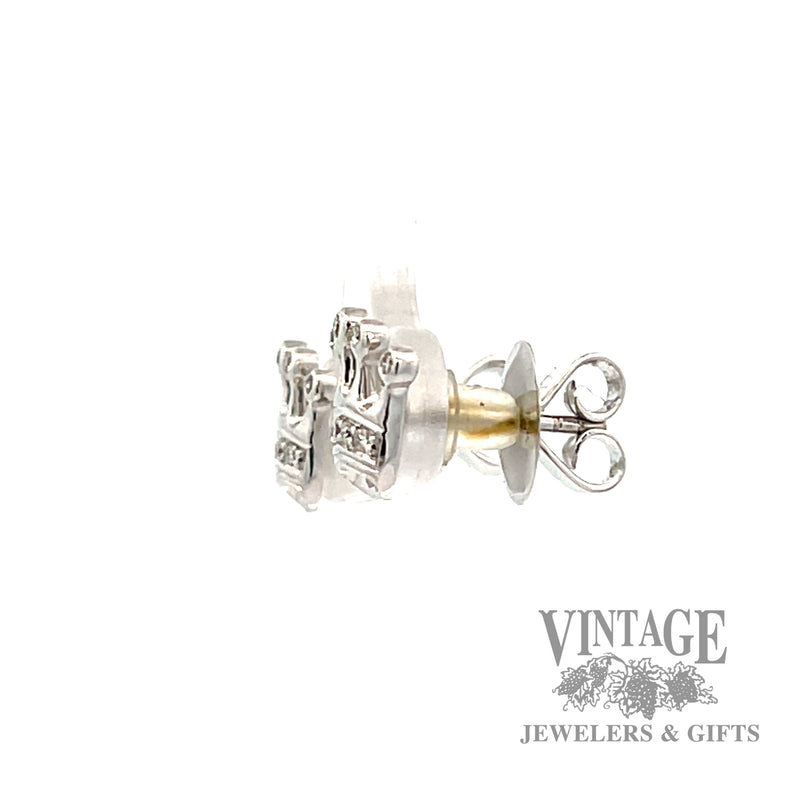 Crown Style natural diamond 14k White Gold Stud Earrings .14ct left