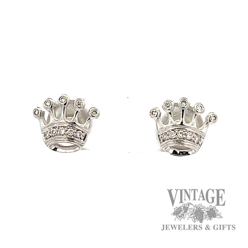 Crown Style natural diamond 14k White Gold Stud Earrings .14ct