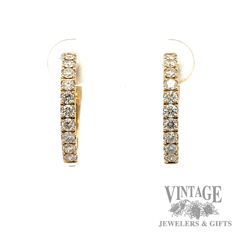 Inside Out Round Small Natural Diamond 14k gold Huggies Earrings 