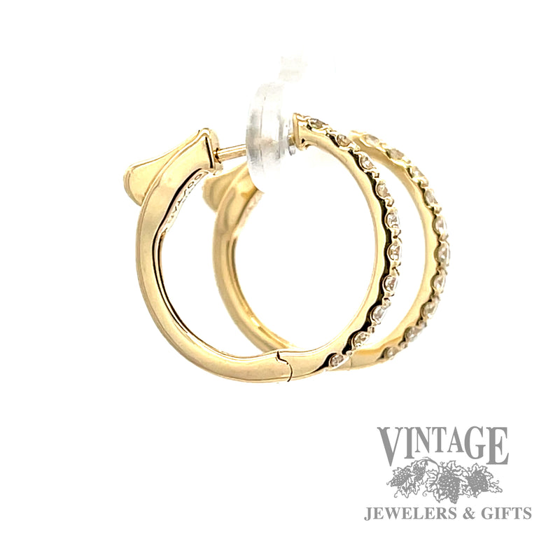 Inside Out Round Small Natural Diamond 14k gold Huggies Earrings right