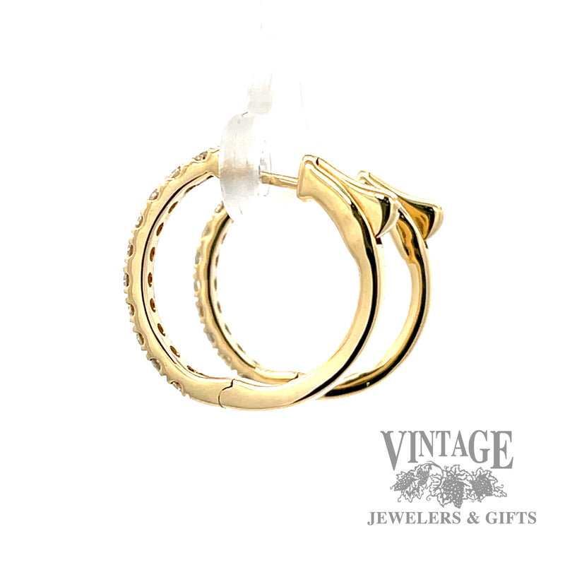 Inside Out Round Small Natural Diamond 14k gold Huggies Earrings left