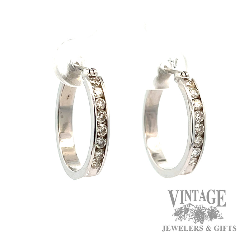 19mm Hoop 14k white gold diamond earrings