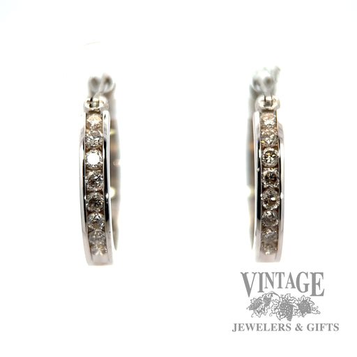 Hoop Natural diamond accented 14k white gold earrings