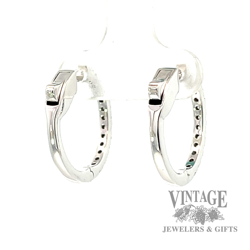 Huggie style natural diamond 14k white gold earrings .5ct back