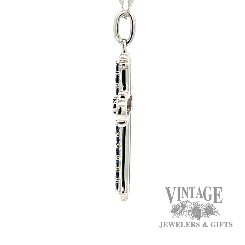 18" cross shaped natural diamond and blue sapphire necklace .7ctw  side