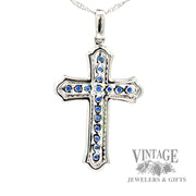 18" cross shaped natural diamond and blue sapphire necklace .7ctw back